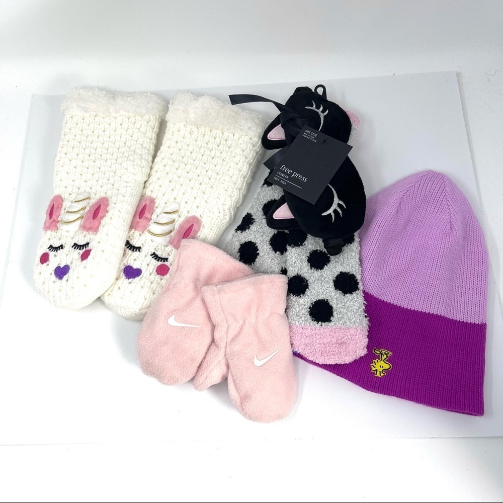 Girls accessories lot beanie eye mask slipper socks mittens